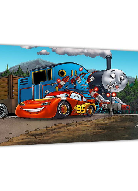 Lightning McQueen & Thomas Wall Art | Disney Fan Art | Snapping Turtle Gallery [variant_option1] Print, Premium Wall Art by Snapping Turtle Gallery