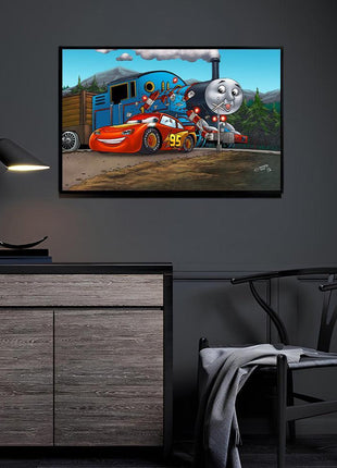 Lightning McQueen Thomas Art | Acrylic, Metal & Canvas - Snapping Turtle Gallery