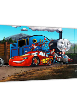 Lightning McQueen Thomas Art | Acrylic, Metal & Canvas - Snapping Turtle Gallery