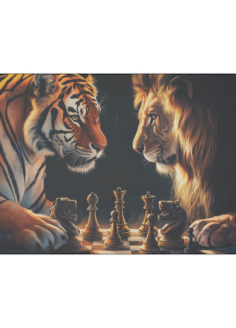 Lion Tiger Chess Art | Acrylic, Metal & Canvas - Snapping Turtle Gallery