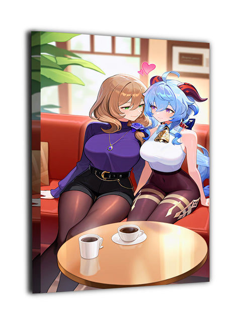 Moonlit Cafe Companions Wall Art canvas Print, Premium Wall Art by Snapping Turtle Gallery