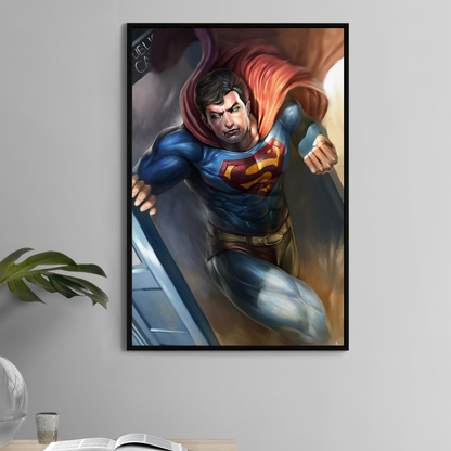 Superman emerging from phone booth on 11x17 print with Doctor Who crossover energy.