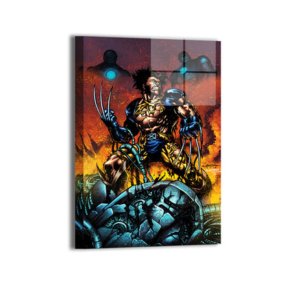 Adamantium Fury Metal — Wolverine vs Sentinels, Marvel fan art by Emil Cabaltierra, colors by Santosh Pillewar; modern sheen, ready to hang.