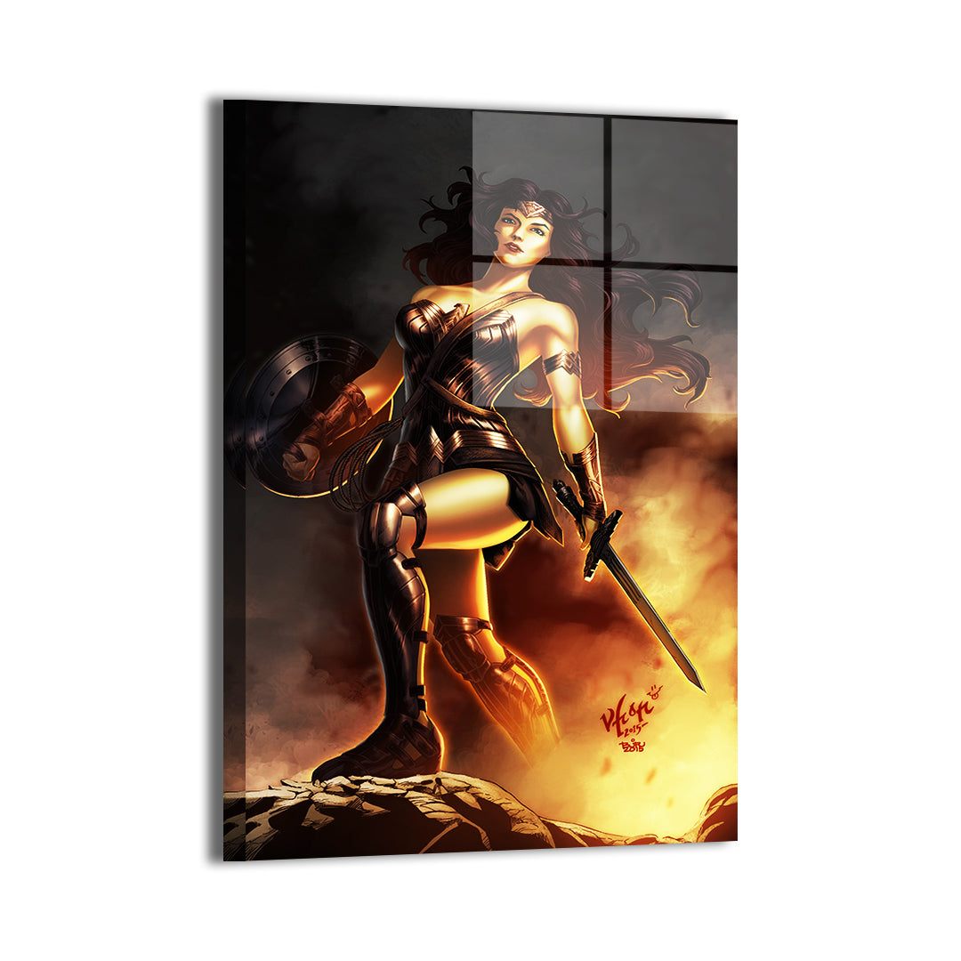 Wonder Woman metal print highlighting the Amazon warrior’s strength.