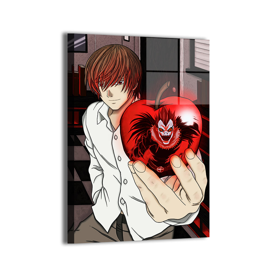 Light Yagami offering apple with Ryuk inside; art by Ryan Pasibe, colors by Sam Dela Torre; modern metallic sheen.
