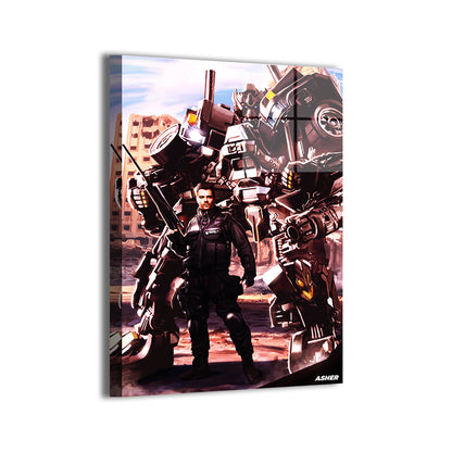 transformers ironhide with heavy cannons by Ben Asher; modern metallic sheen, ready to hang.