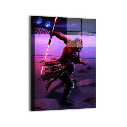Darth Maul ready to attack on open desert field; modern metal print finish.