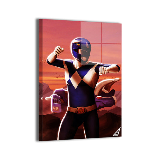 metallic Blue Ranger art with Triceratops Zord.