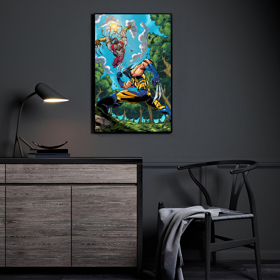 Metallic sheen emphasizes armor highlights and claw reflections in a fast-paced Wolverine vs. Ripclaw duel.