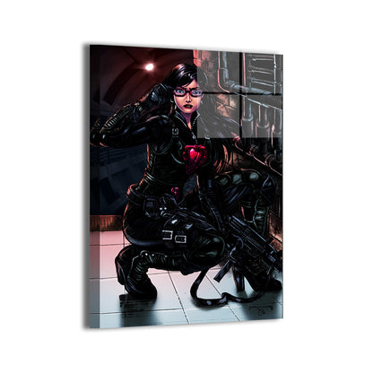 Baroness adjusting comms with SMG; Silver Phoenix artwork; metallic sheen.