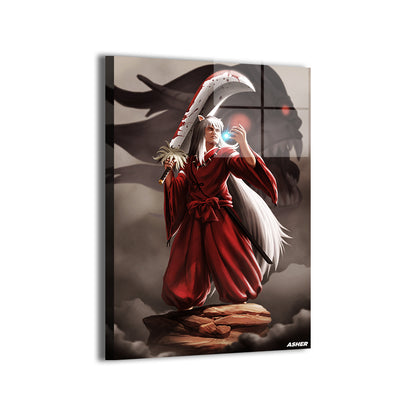 inuyasha raising tessaiga amid storm clouds by Ben Asher; metallic sheen, ready to hang.