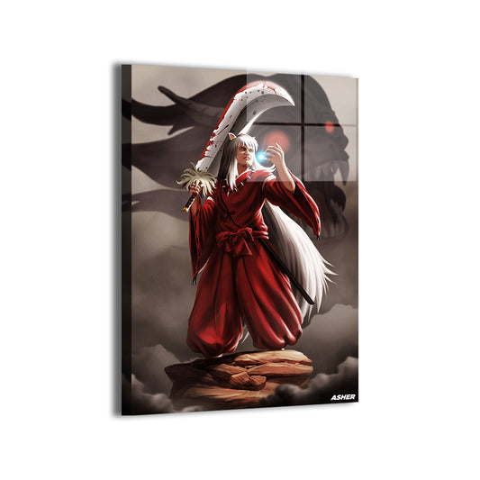 inuyasha raising tessaiga amid storm clouds by Ben Asher; metallic sheen, ready to hang.