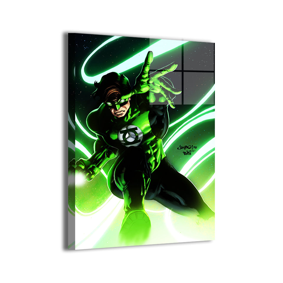 Green Lantern emerald energy hero artwork; modern metallic sheen, ready to hang.