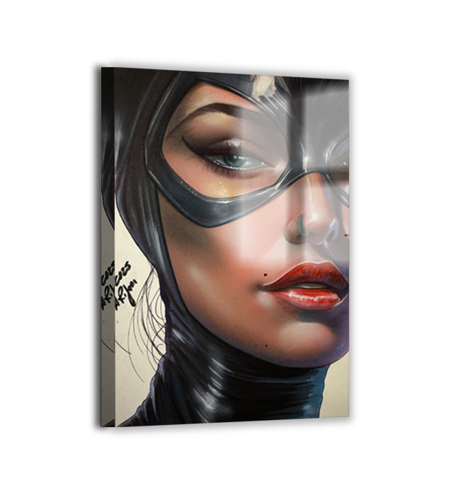 Feline Noir Close-Up Metal — Catwoman DC portrait; modern metallic sheen.