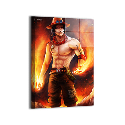 Flamebound Ace Metal Print — Portgas D. Ace flaming fists, modern metallic sheen; artwork by Nopeys; ready to hang.