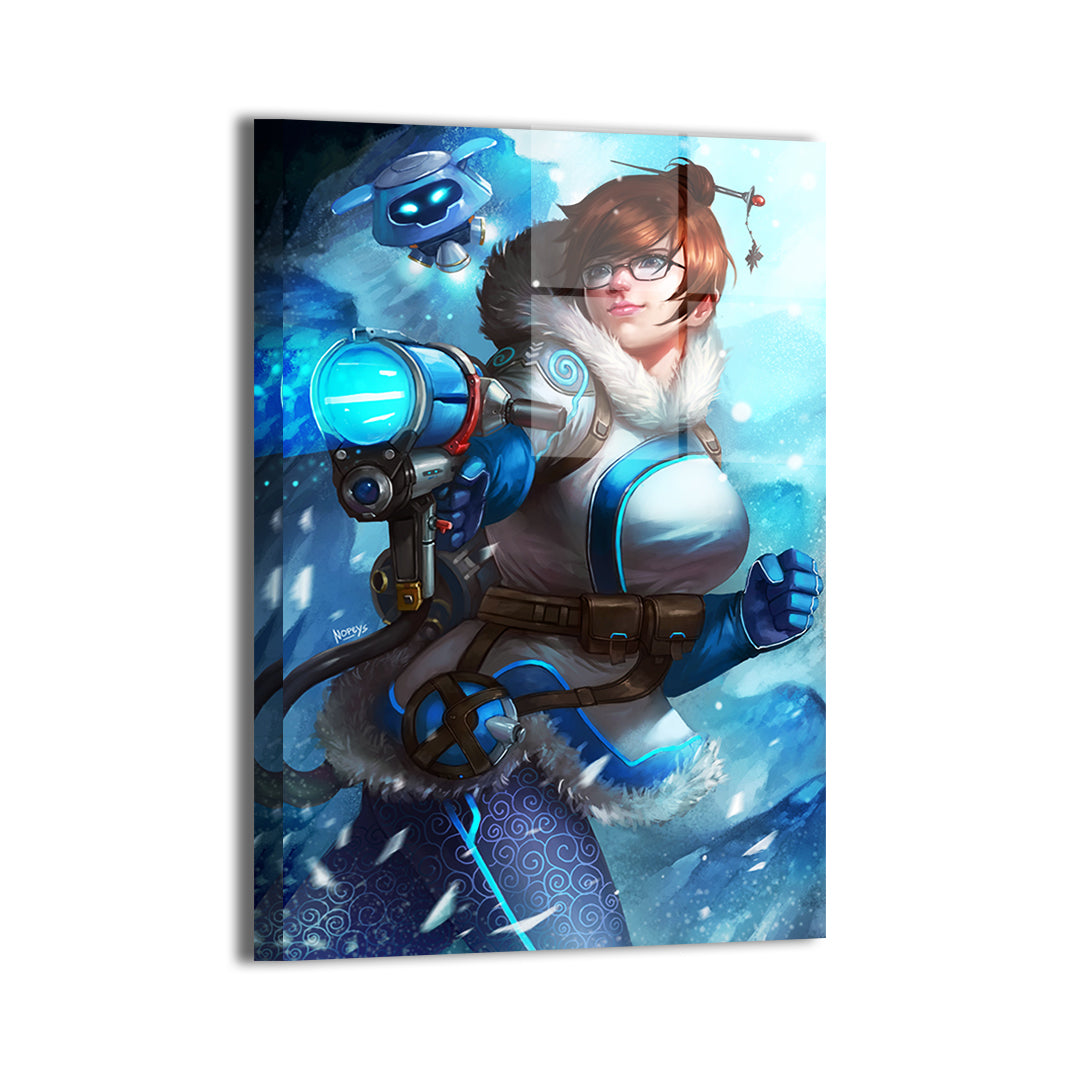 Frost Guardian from Overwatch fan art with metallic sheen and cool lighting; art by Nopeys.