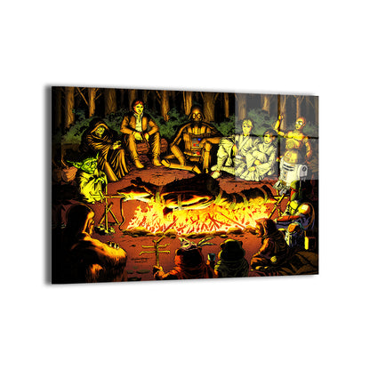 Darkly funny Jar Jar roast with Star Wars heroes and villains by Emil Cabaltierra, colors by Splash Colors; modern metallic sheen.