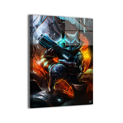 Rocket Raccoon and Groot cosmic artwork; metallic sheen, ready to hang.