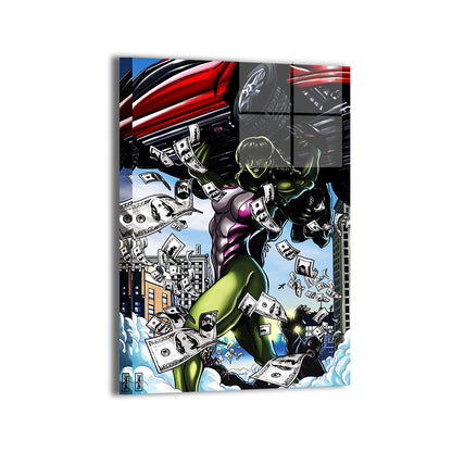 Durable aluminum print of the dynamic city action; art by Ray Dash.