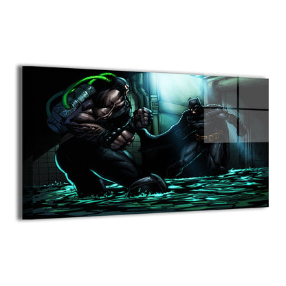 Durable aluminum print featuring Batman confronting Bane; art by Emma J. Jones, colors by Nestor Redulla Jr.