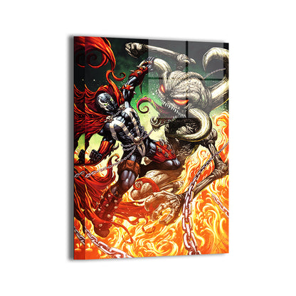 Infernal Duel Metal Print — Spawn vs Violator amid smoke and fire, Image Comics fan art by Michael Magallanes, colors by Nestor Redulla Jr.; modern sheen, ready to hang.