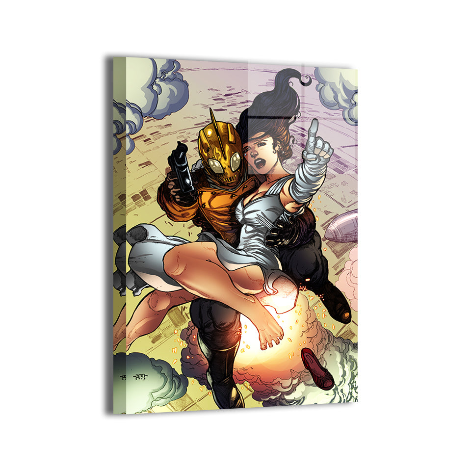 Rocketeer and airborne rescue moment by Brian Balando; metallic finish.