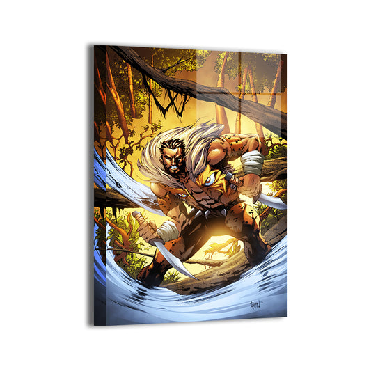 Durable aluminum print with modern sheen featuring Kraven’s jungle assault; artist Don Mark Noceda, colorist Nestor Redulla Jr.