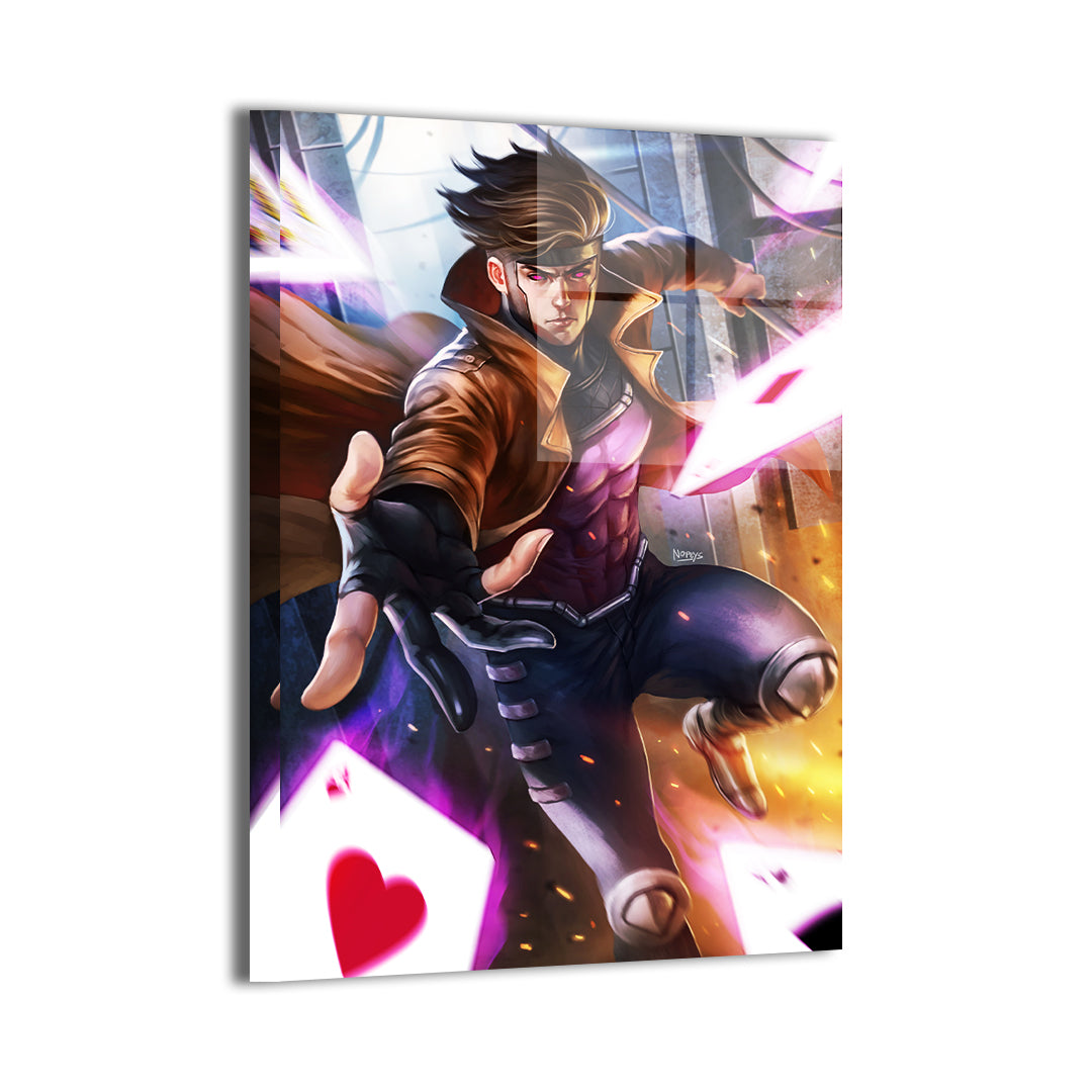 Gambit by Nopeys; modern metallic sheen with charged card effects.