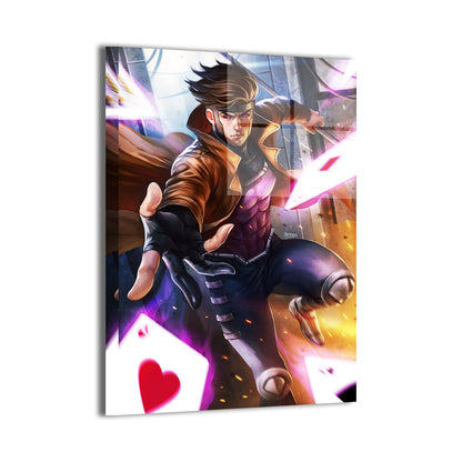 Gambit by Nopeys; modern metallic sheen with charged card effects.