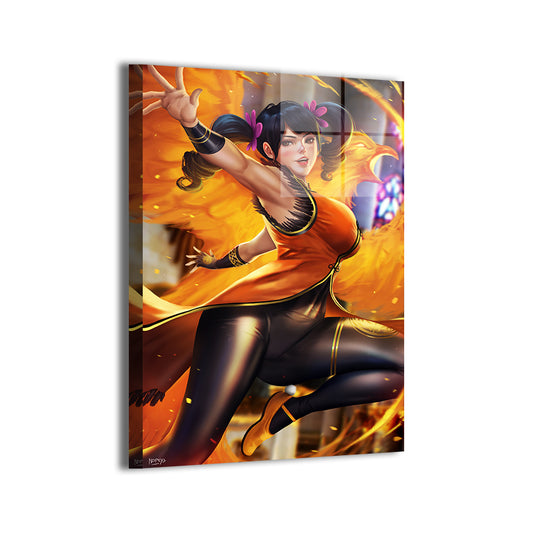 Ling Xiaoyu Tekken fan art with modern metallic sheen; artwork by Nopeys; ready to hang.