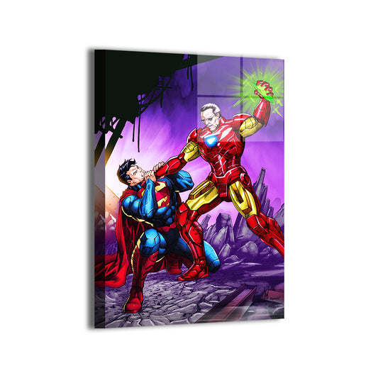 Superman and Iron Man by Verry Woong and Splash Colors; modern metallic sheen, ready to hang.