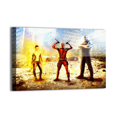 Deadpool, Colossus, and Negasonic Teenage Warhead by Richard Williams; modern metallic sheen, ready to hang.