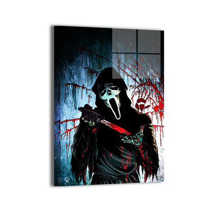  Ghostface Scream metal wall art print, slasher horror artwork by Gabriel Santos with cinematic colors by Ibrahim Aydin.