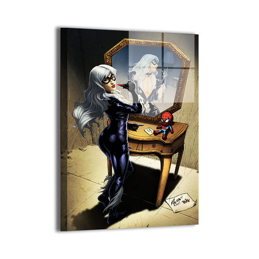 black cat (felicia hardy) by vhon remot; metallic modern sheen, ready to hang.