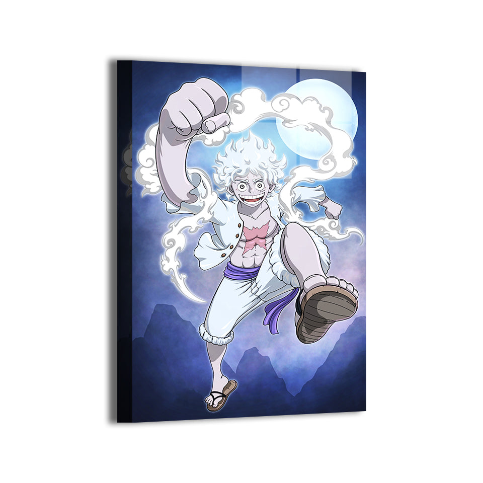 Metal Print of Luffy Gear 5 One Piece art by Christian Padustan; modern sheen, ready to hang.