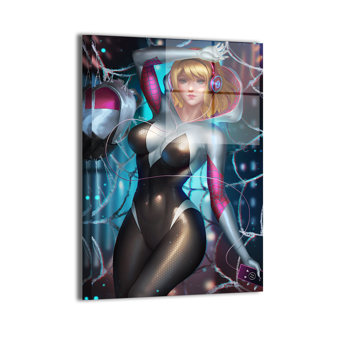 spider-gwen by nopeys; sleek metallic sheen, ready to hang.