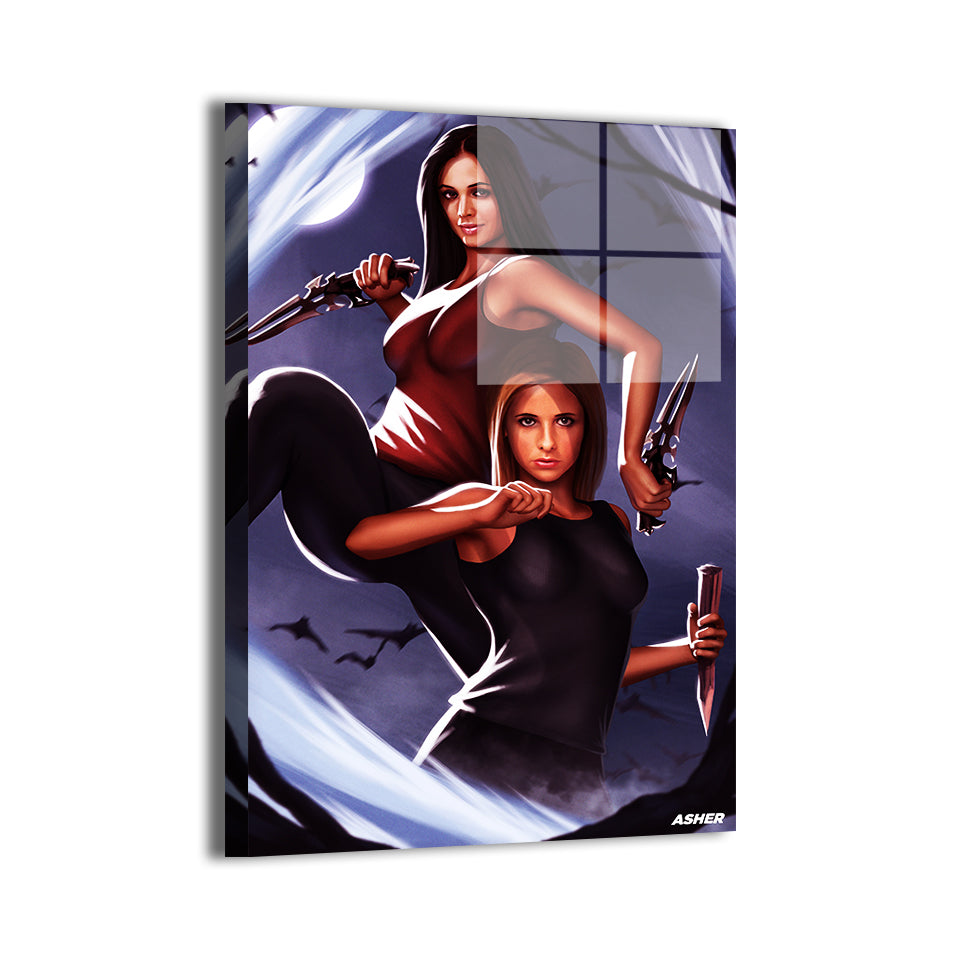 buffy and hope by Ben Asher; metallic sheen, ready to hang.