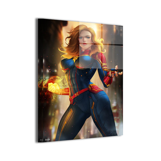 Captain Marvel by Nopeys; metallic sheen amplifying golden glow and energy aura.