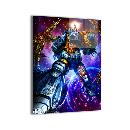 Planet Devourer Rises Metal — Unicron cosmic scene, Transformers artwork by Michael Magallanes, colors by Kevin Anthony De Castro; modern sheen, ready to hang.