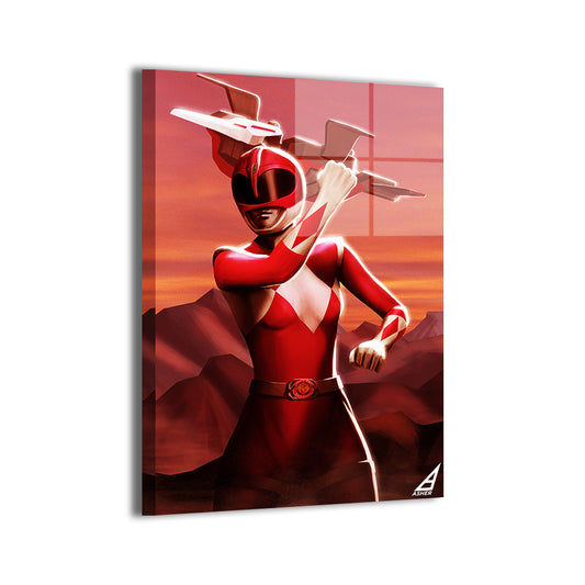 Pink Ranger by Ben Asher; modern metallic sheen, ready to hang.