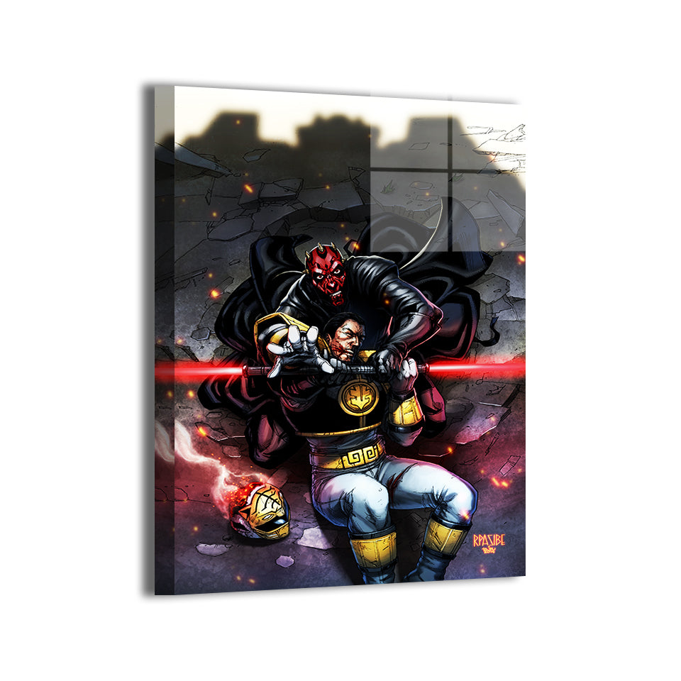 Darth Maul vs White Ranger by Ryan Pasibe; modern metallic sheen, ready to hang.