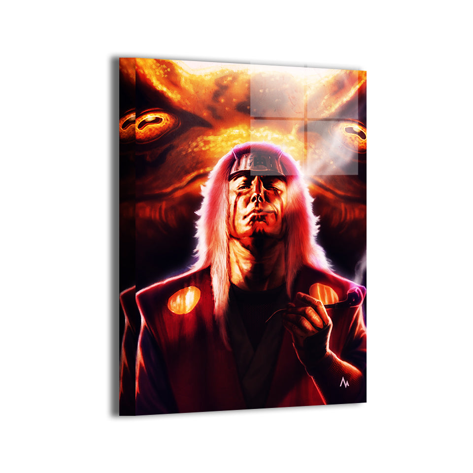 Sage of Mount Myōboku Metal Print — dramatic portrait of Jiraiya by Marvin Tabacon; modern sheen, ready to hang.