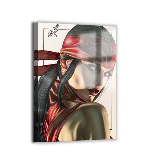 Silent Assassin Metal — Elektra Marvel portrait by Aurelio Rigoni; metallic sheen.