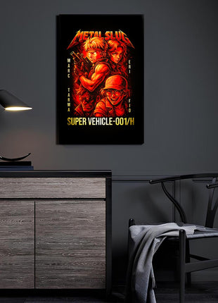 Super Vehicle Assault acrylic wall art showing the original Metal Slug squad in a four-panel action composition