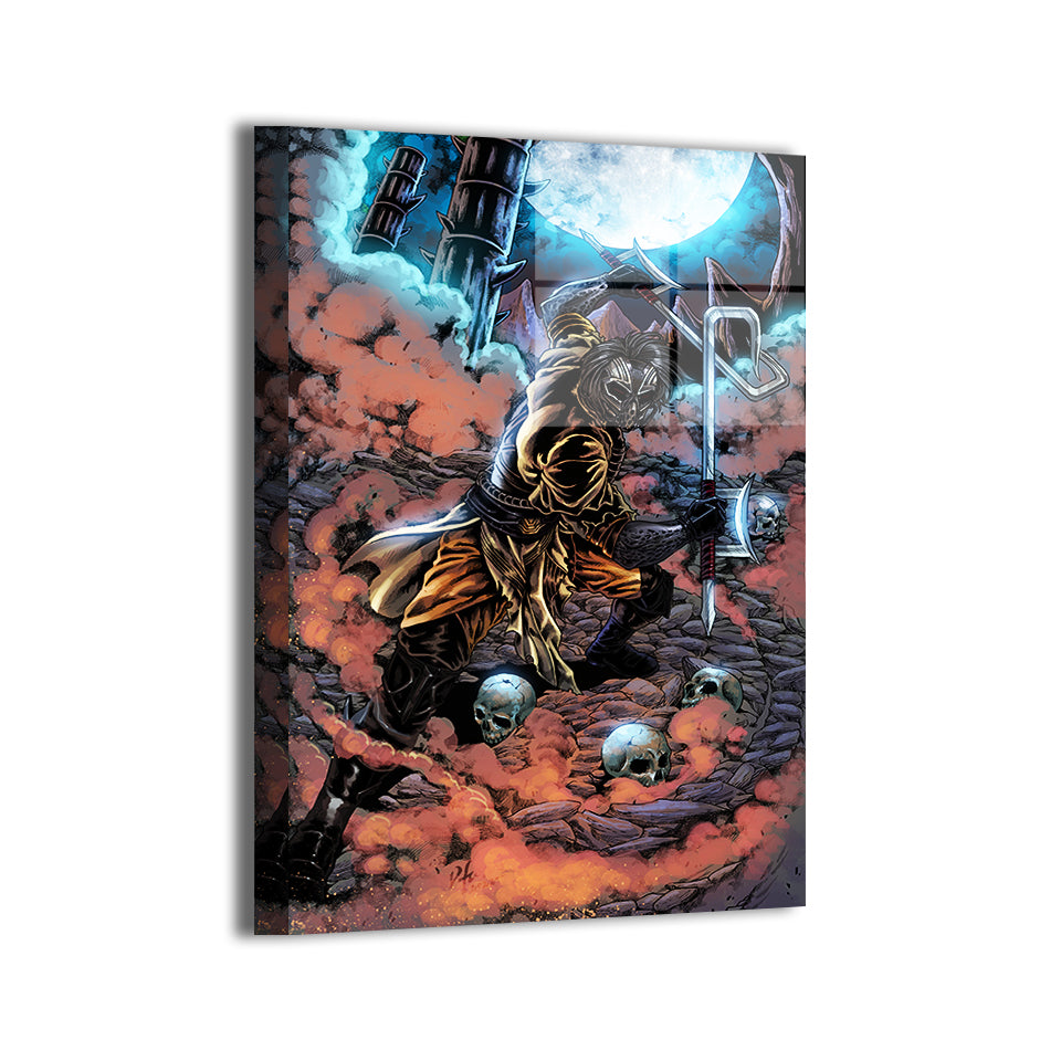 kabal striking pose, respirator mask and blades by Vhon Remot; modern metallic sheen, ready to hang.