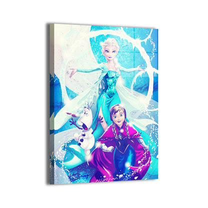 Elsa, Anna, and Olaf by Richard Bue with colors by Stephan Lemineur (NAHP); modern metallic sheen, ready to hang.