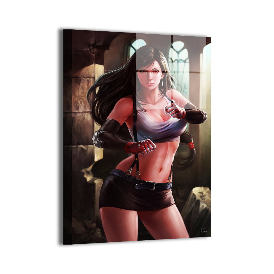 Tifa Lockhart dynamic Final Fantasy VII fan art, metallic sheen; artwork by Nopeys; ready to hang.