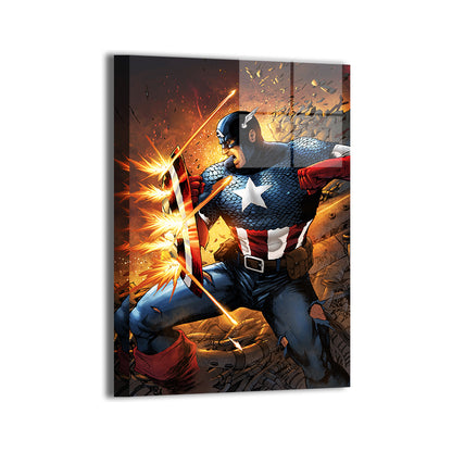 Unbreakable Resolve Metal Print — Captain America in a cinematic impact scene, art by Don Mark Noceda; modern sheen, ready to hang.