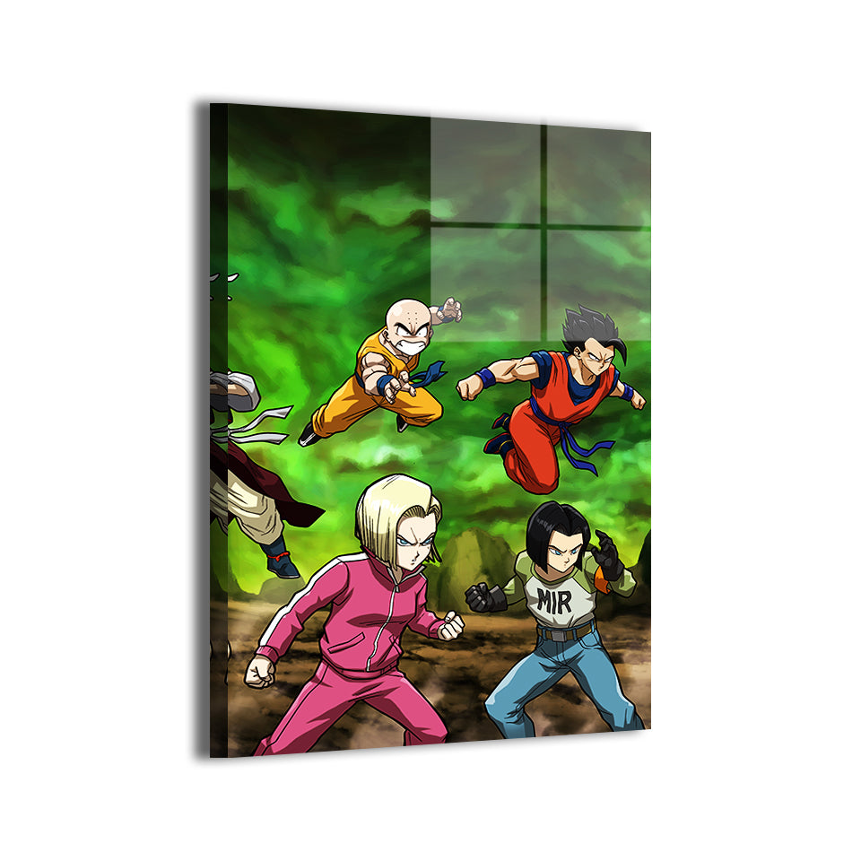Universe 7 fighters artwork; metallic sheen, ready to hang.