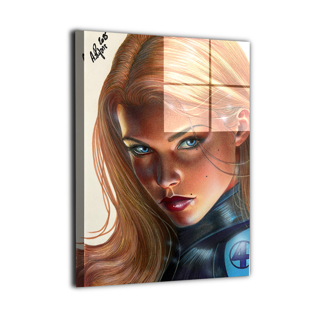 Unseen Force Metal Print — Invisible Woman artwork by Aurelio Rigoni; modern sheen, ready to hang.